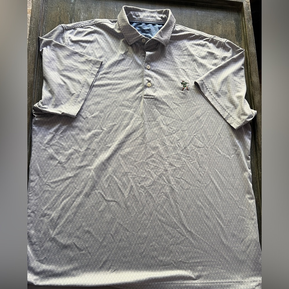 JOHNNIE O golf shirts , has a Robin Hood insignia sz L